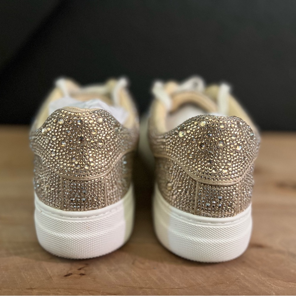Betsey Johnson Women's SIDNY Lite Gold Rhinestone Sneakers - Picture 4 of 7